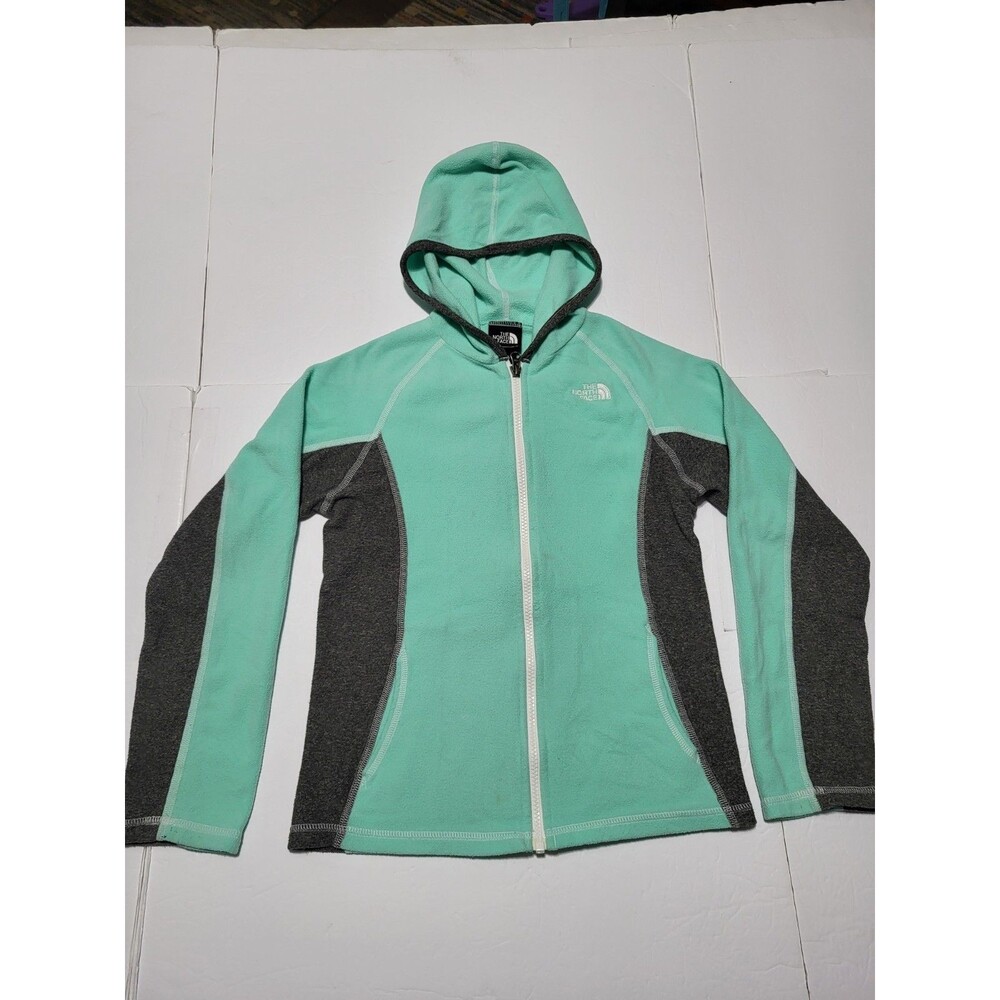 (#L7) The North Face Girls Medium Teal Fleece Full Zip Hooded Jacket SZ M(10-12)